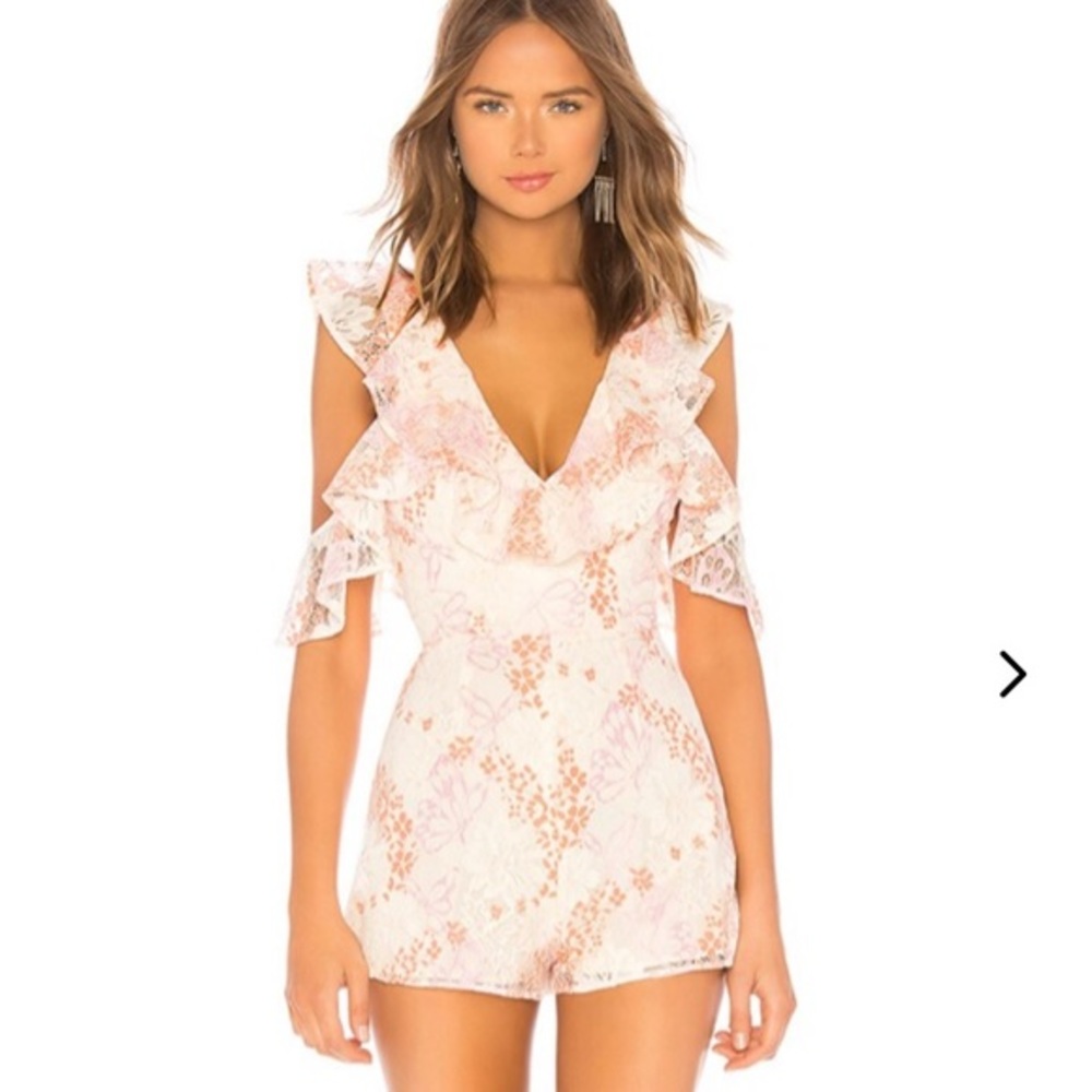 Lovers + Friends Abella Romper Lace Pink Cream Sz S NWT